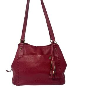 The Sak Melrose Satchel Purse Shoulder Bag Red Leather With Tassel